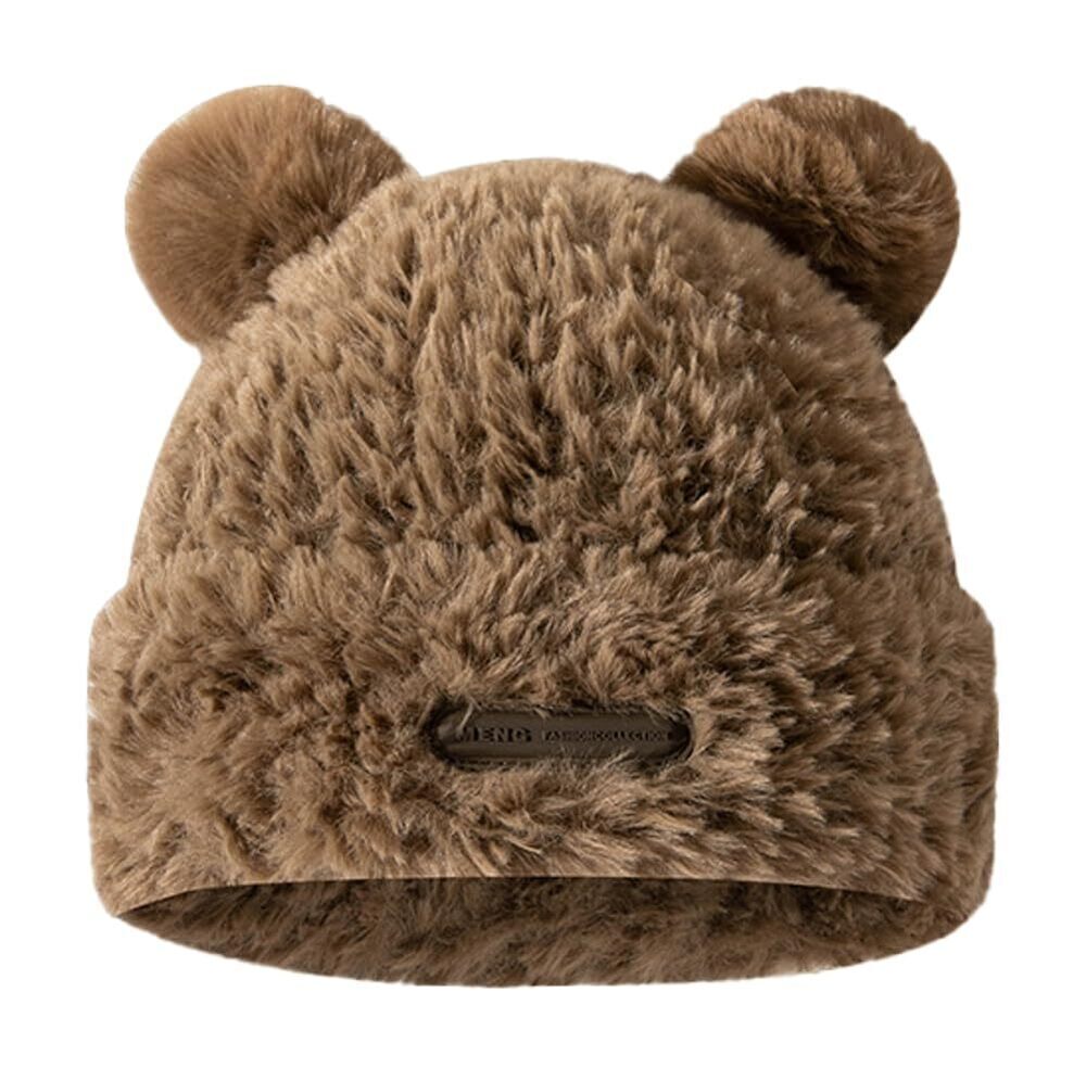 2740 Y2K Beanie Hat Cute Fuzzy Bear Ear Beanie Hat Furry Slouchy Faux Fur